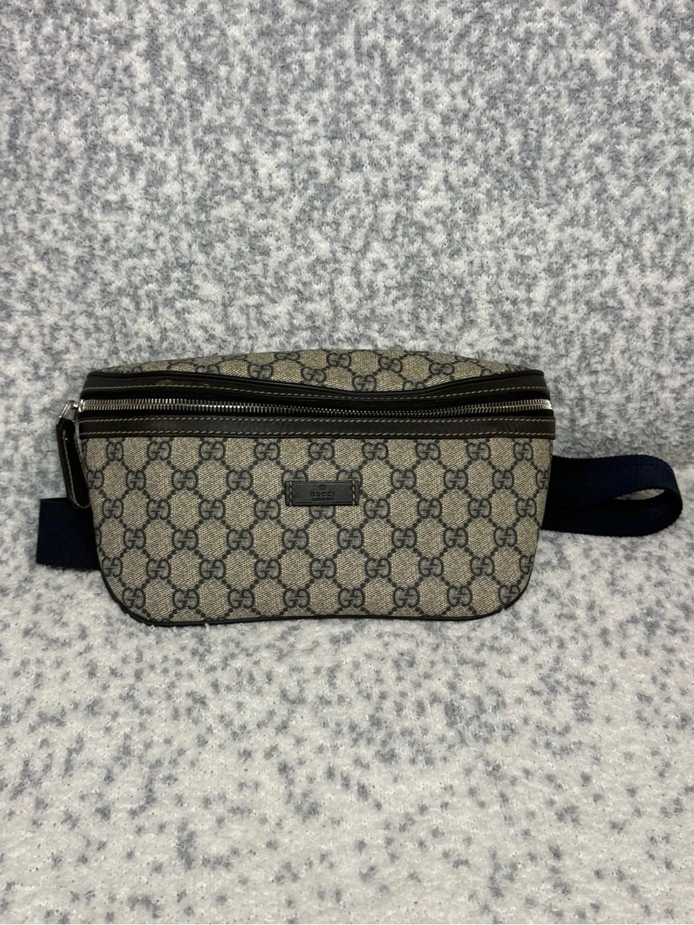 Gucci Brown/Tan GG Canvas Belt Bag with Navy Strap